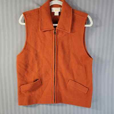 #ad Tally Ho Womens Vintage Wool Vest Large Orange Collared Full Zip Faux Pockets $21.99