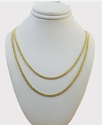 #ad Real Gold 10kt Necklace Miami Cuban Link 16quot; 18quot; 2.5mm Women Layer Chain 2 piece $402.16