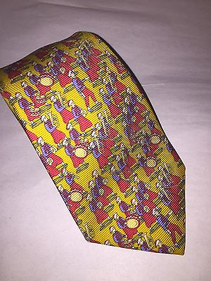 pre owned MINT authentic CHANEL men#x27;s CRAVOTTE necktie GOLD SILK w RED BLUE $199.99