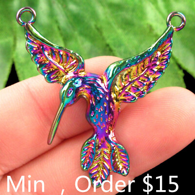 #ad B64552 Rainbow Tibetan Silver Hummingbird Pendant Bead 42x38x2mm $5.99