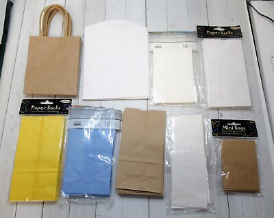 #ad 122 Count Mixed Small Gift Bags Craft Bags White Kraft Blue Paper Bags Favors $22.99