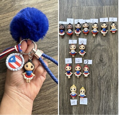 #ad Puerto Rico Keychain Gift Flag Retro Artistic Handmade 3D Doll Pompom Country $17.00