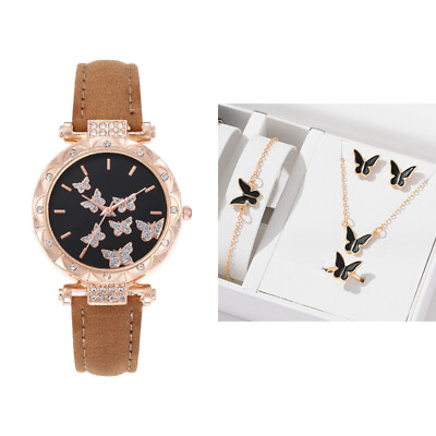 #ad Fashion Crystal Butterfly Women#x27;s Belt Watch With Jewelry Set Wristwatches $9.08