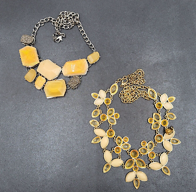 Lot of 2 Necklaces Gold tone Silver tone Yellow Statement Bib $14.00