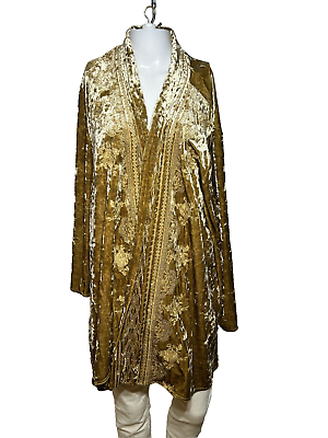 #ad Andree by Unit Kimono Wrap Topper Women#x27;s XL Gold Open Embroidery Bohemian Boho $24.01