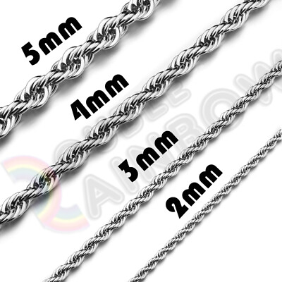 #ad #ad Men Women Stainless Steel Silver 2mm 3mm 4mm 5mm Rope Necklace Chain Link C11 $7.48