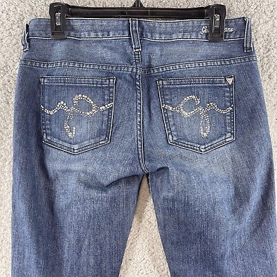 Guess Women#x27;s Jeans Size 28 Denim Blue Rhinestone Starlet Straight Leg Casual $11.99