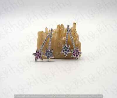 #ad 2.00Ct Simulated Diamond amp; Sapphire Heart Earrings 925 Silver Gold Plated $153.90