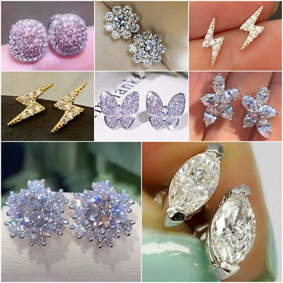 #ad 8 Styles Jewelry Women Charm Cubic Zircon 925 SilverGold Stud Earring A Pair $2.31