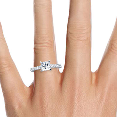 #ad #ad 2 CT D SI1 Natural Diamond Engagement Ring Set Princess Cut 14K White Gold $2516.85