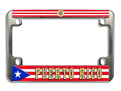 #ad Puerto Rico Flag amp; Arms MOTORCYCLE License Plate Frame Gift Chrome Metal Latino $18.99