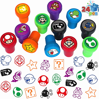 #ad 24 Pcs Mario Themed Stampers for Kids Mario Birthday Party Supplies Favors Bag $17.69