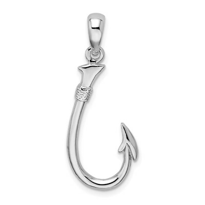 #ad 925 Sterling Silver Nautical Charm Pendant 3D Fishing Hook $49.41