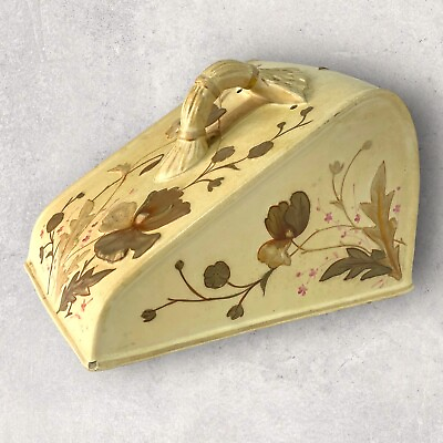#ad Butter Cheese Cover Dish Lid Ceramic Vintage Hand Painted Gilded Floral Tea $6.00