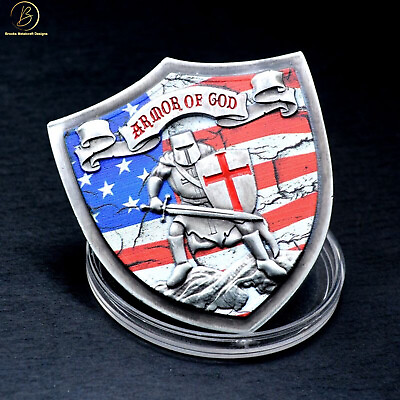 #ad Armor of God Knights Templar Silver US Flag Christian Eph 6:10 18 Challenge Coin $9.85