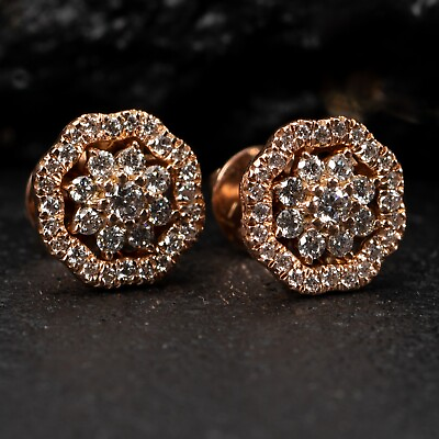 #ad Lab Grown VVS Diamond Flower Cluster 14K Rose Gold 0.54Ct Stud Earrings $430.99
