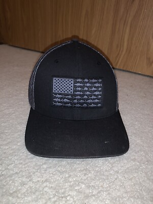 #ad Columbia PFG Fishing Gear American Flag Hat Cap black gray Mesh Flex fit S M $13.99