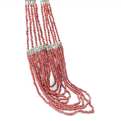 #ad Boho Red Bead Necklace Long Multi Strand Lagenlook Statement Jewellery Mother GBP 16.00