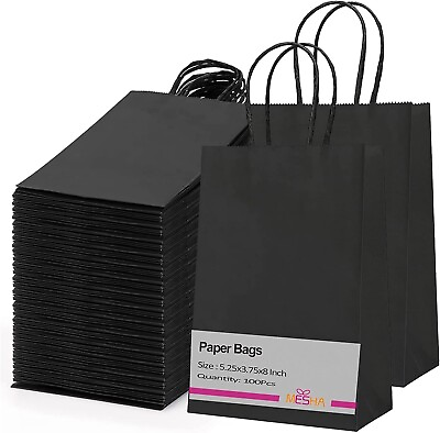 #ad #ad 100 Pcs Paper Gift Bags 5.25x3.75x8 Black Small Paper Bags w Handles Bulk Black $30.98