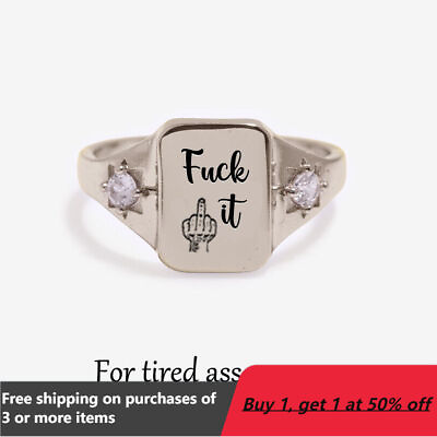 #ad FUCK IT Ring Square Ring Jewellery Gift for Wise Women Tired Ass Women Size 5 10 $0.99