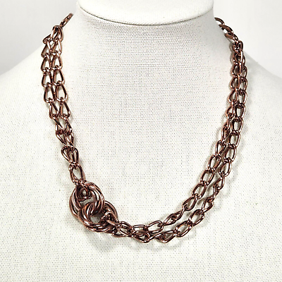 #ad #ad Copper Curb Necklace 19quot; Collar Layered Chunky Chain Double Ring Jewelry $11.04