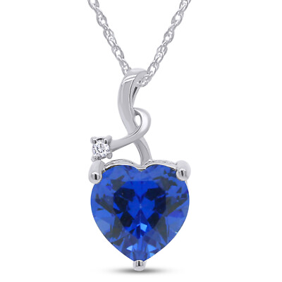 #ad Heart Pendant Necklace Blue Sapphire amp; Natural Diamond Sterling Silver 18quot; Chain $212.50