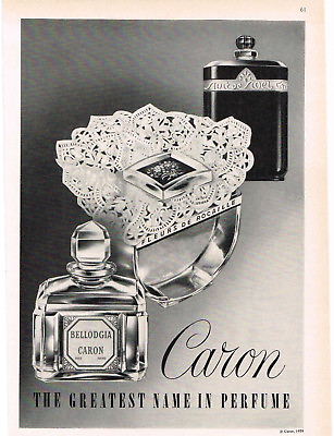 #ad 1960 Caron FLEURS de ROCAILLE BELLODGIA NUIT De NOEL Perfume art Vintage Ad $8.95