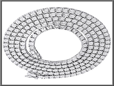 #ad 14K White Gold Plated 1 Ct Round Cut Simulated Necklace Men#x27;s 1 Row Cha 24 ch $1702.88