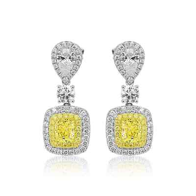 #ad Silver 4.40 CT Multi Cut Yellow Sapphire amp; White CZ Drop Dangle Fashion Earrings $210.00