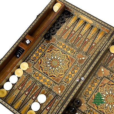 #ad Backgammon Board and Chess Set Wide and Large Size From Lebanon Real Pearls $419.00