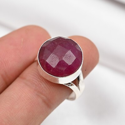 Solid 925 Silver Lab Created Kashmiri Red Ruby Jewelry Handmade Ring For Mother $12.34