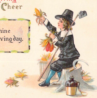 #ad Pilgrim Scythe Sickle Baiting Turkey with Corn Thanksgiving Vintage Postcard A3 $9.52