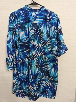 #ad Lands end womens medium petite tunic blue Bathing Suit Cover Up $14.00