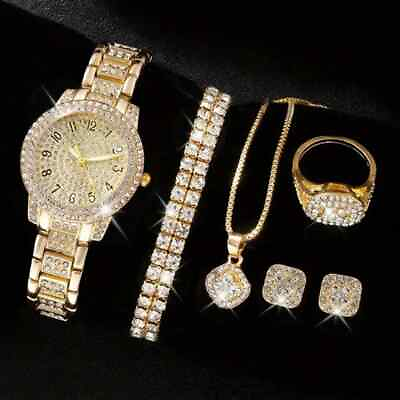 #ad #ad Watch Gift Set for Women Ladies Gold Rhinestone 5 Pieces of Jewellery Valentines GBP 12.99