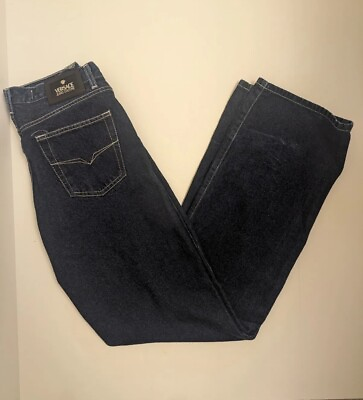 #ad Versace Men#x27;s Jeans Couture 34 X 48 Dark Blue Pants Scratch Button Fly Medusa $69.99