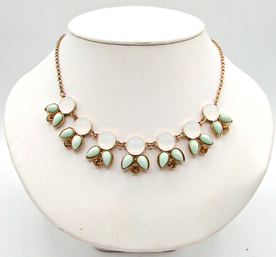 #ad Plunder Design Bib Necklace Moonglow Mint Green Stones Gold Tone Statement 24quot; $19.97