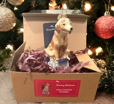 #ad Tommy Bahama Glass Ornament Beach Chair Dog Hand Painted New In Box $64.00