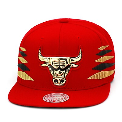 #ad Mitchell amp; Ness Chicago Bulls Snapback Hat Cap RED Gold amp; Black Diamond Side $39.00