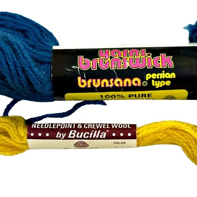 #ad Brunswick 40 YDs Bucilla 10 YDs Lot of 2 Skeins Persian Wool Yarn Blue Yellow $4.88