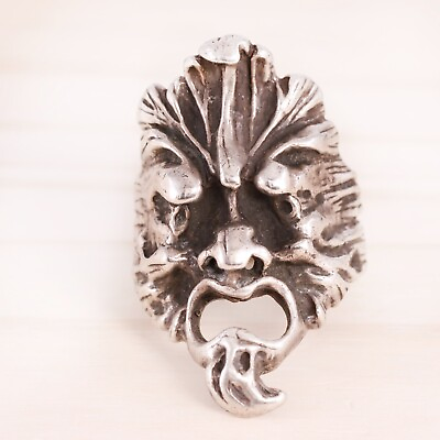 #ad LARGE VINTAGE STERLING SILVER MASK GREEN MAN FACE RING SIZE 9.25 $109.50