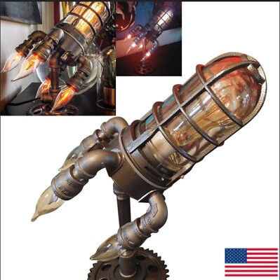 #ad Vintage Steampunk Rocket Table Lamp Flame Night Light for Bar Store Desk Deco US $32.56