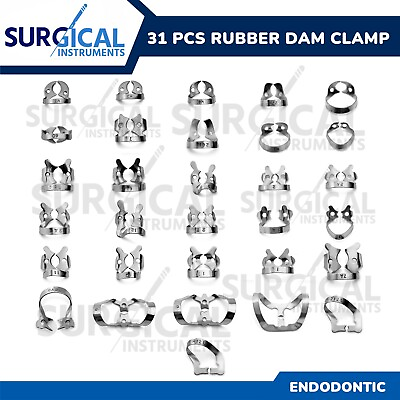 #ad 31 Pcs Endodontic Rubber Dam Clamps Set Stainless Dental Instrument German Grade $24.99