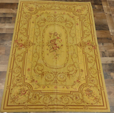 #ad 4#x27;x6#x27; Stunning French Aubusson Antique washed hand knotted wool Needlepoint rug $294.50