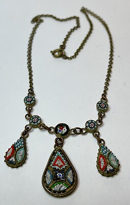 #ad Vintage To Antique Italian Mosaic Glass Centerpiece Dangle Necklace $127.75