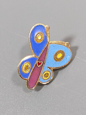 #ad Vintage Blue Purple Enamel Butterfly Small Pin Gold $6.99