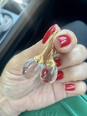 #ad Crystal quartz drop shaped earrings. Gold plated hooks. $85.00