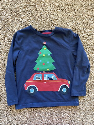 #ad Mini Boden Navy Blue Christmas Tree Chicken Car Holiday Print Shirt Unisex 4 5Y $14.97