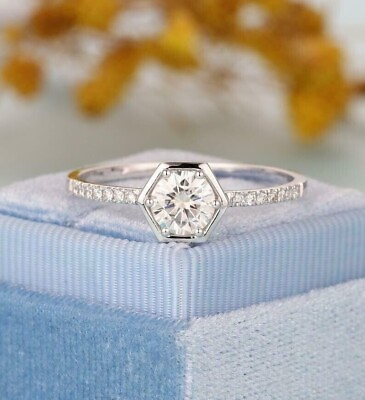 #ad 14K White Gold Brilliant Cut 2 Carat Halo Moissanite Engagement Ring For Women $226.64