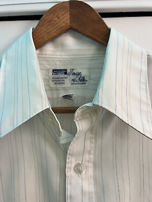 #ad Vtg 70s Montgomery Ward Mens 16 1 2 34 35 Stripe Long Sleeve Image Of Silk Shirt $43.99
