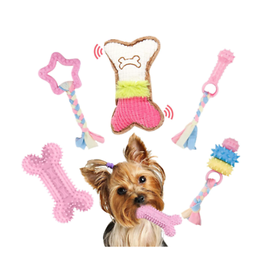 #ad 5 Pack Puppy Teething Toys Cute Pink Dog Chew Toys for Small Dogs Soft Rubber Pu $14.48
